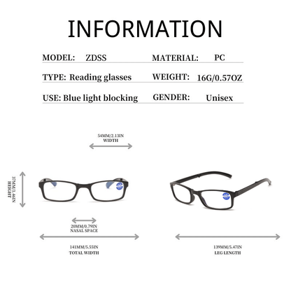 Anti-blue light portable folding reading glasses