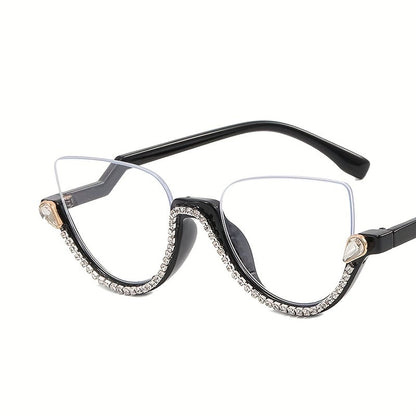Rhinestone decoration half frame presbyopia glasses