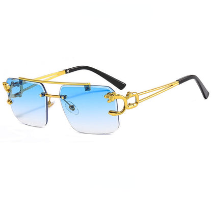 Trendy tinted square rimless sunglasses