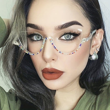 Rhinestone decoration half frame presbyopia glasses