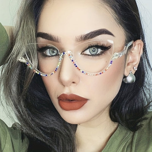 Rhinestone decoration half frame presbyopia glasses