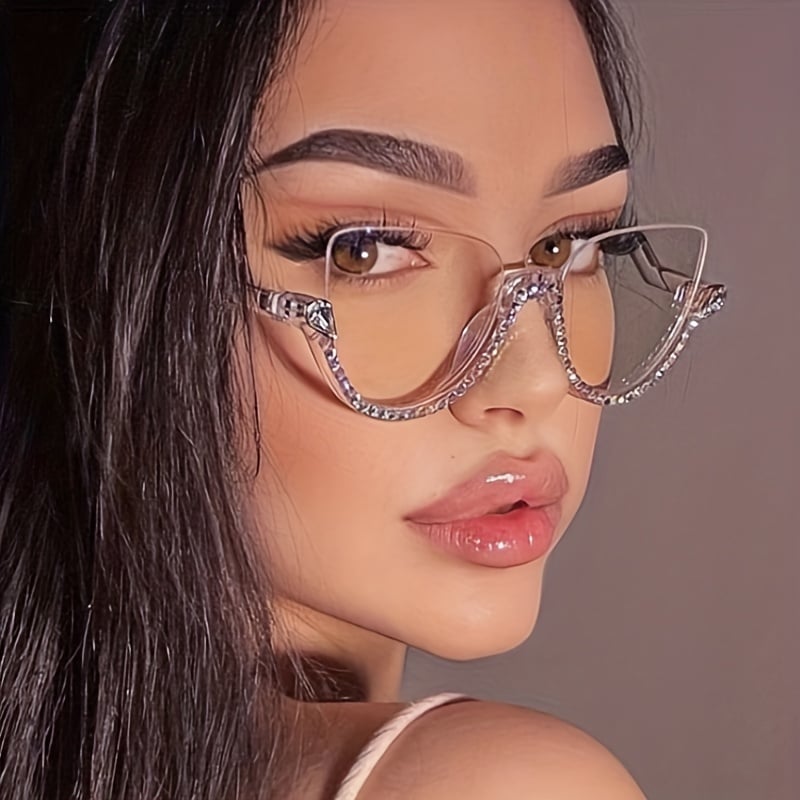 Rhinestone decoration half frame presbyopia glasses