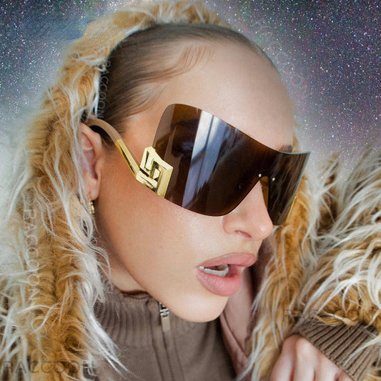 One Piece Shield Rimless Wrap Around Sunglasses