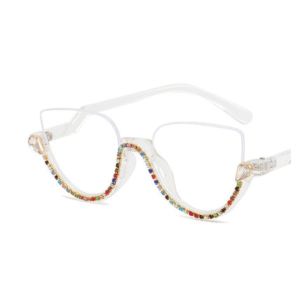 Rhinestone decoration half frame presbyopia glasses