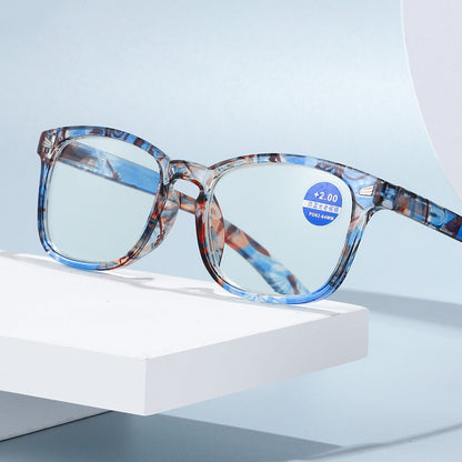 Printed large frame anti-blue light reading glasses