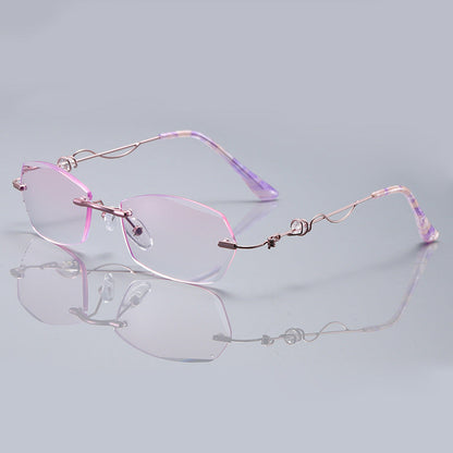 Rimless cut rim diamond anti blue light glasses